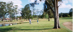 A couple players hiting off on a round of golf